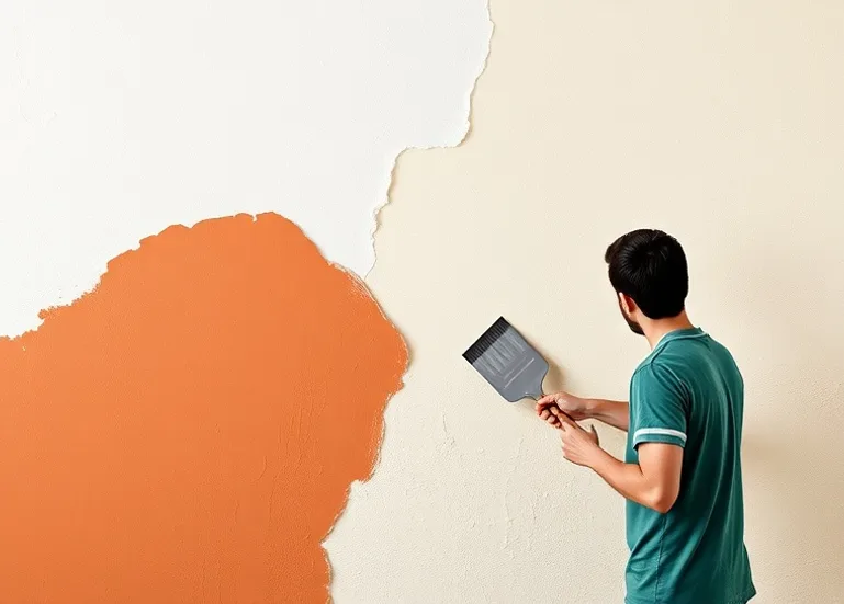 Application d'un enduit décoratif à la lisseuse sur un mur